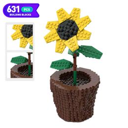 MOC Plant Sunflower Building Blocks Flower Model Creator Expert Home Simulation Decoration Educational Toy Brick Children Gifts Q0823