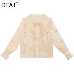 [DEAT] Spring Summer Fashion Tops Single-breasted Printing Embroidery Long Sleeve Loose Women Shirt 13D179 210527