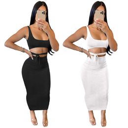 Woman Casual Skirt Two Piece Dress Sexy Vest U Neck Strapless High Waist Sleeveless Summer Season Hollow Out Breathable Backless 2 Pieces Set YCH