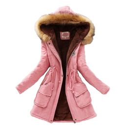 Fashion Parka Coat Women Plus Size Long Sleeve Thick Warmth Clothing Autumn Winter 16 Colours Hooded Cotton Jacket JD598 211011