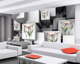beibehang Custom wallpaper modern minimalist fashion 3D square lily space background wall living room wallpaper mural wallpaper
