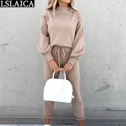 Tracksuit Women 2 Piece Set Casual Drawstring Pants & loose Long Sleeve Tops Sets Lounge Wear Autumn Joggers Suit Womens Outfits 210520