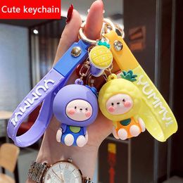 Keychain Men and Women Cute Cartoon Animal Fruit Soft Rubber Doll Car Key Ring Chain School Bag Pendant Small Accessories G1019
