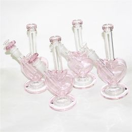 Wholesale Heart Shape Hookahs Oil Rigs Glass Water Pipes Bongs with Colorful 14mm Joint Dry Herb Bowls Terp Slurper Quartz Bangers