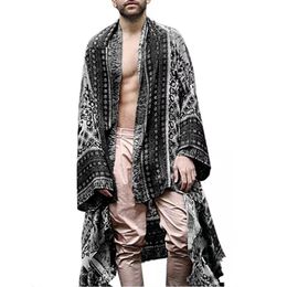 men fashion poncho Canada - Men's Trench Coats Fashion Poncho Men Loose Vintage Ethnic Pattern Clothes Spring Autumn Mid-length Mens Long Sleeve Coat Outdoor Cardigan C