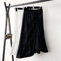 Hsa Summer Elegant Skirts for Women High Waist Ruffles Irregular Black Long Cotton vetement femme 210430