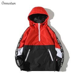 Onnestun Hip Hop Pullover Jacket Men Fashion Tracksuit Casual Coat Windbreaker Streetwear Loose Hooded Jackets 211126