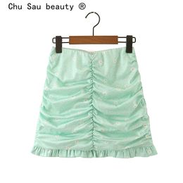 beauty Fashion Sexy Chic Floral Print Short Skirt Women Summer Ruffles Mini s Casual Chiffon Ladies 210514