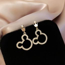 S2081 Fashion Jewellery Cartoon Bear Earrings Crown Rhinstone Bears Dangle Earring