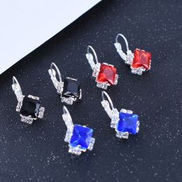 Stone Rhinestones White Red Square Crystal Drop Dangle Earrings For Women Statement Wedding Jewelry Gifts