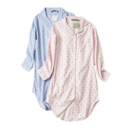 100% Brushed cotton nightshirts women nightgowns sleepwear Winter Plus size Autumn sleepshirts Fresh Women night dress 210924