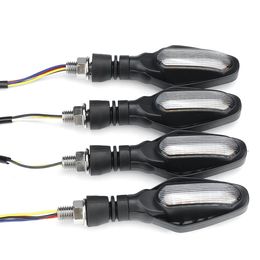 4PCS 12V 300LM Motorcycle LED Turn Signals Flowing Lights Blinker Indicators Daytime Running Brake Tail Light Universal- Black