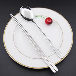 flat chopsticks UK - Gold Korean Stainless Steel Food Chopsticks Spoon Long Handle Flat Non-slip Chopsticks Dessert Spoons Dinnerware Set Factory price expert design Quality