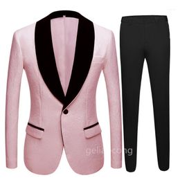 Black Velvet Shawl Collar Men Suits Wedding Groom Formal Tuxedos Custome Homme Slim Fit Jacquard 2 Piece (Jacket+Pant)1