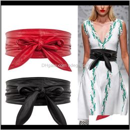 & Aessories Drop Delivery 2021 Fashion Pu Lace Up Belt Bowknot Belts For Women Longer Wide Bind Ties Bow Waistband Ladies Dress Decoration Qn