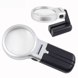 3 In 1 Handheld Desktop Magnifier 3X Microscope Resin HD Lens Two LED Lights Multi-function Folding Magnifying Glass Loupe