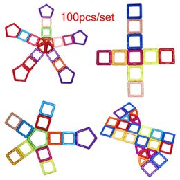 100PCS DIY Magnetic Constructor Triangle Square Bricks Magnetic Building Blocks Designer Set Magnet Toys For Children Gift Q0723