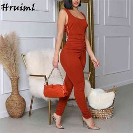 Sleeveless Jumpsuit Fashion Ruched Drawstring Casual Commute Women Jumpsuits Backless Elegant Fitness Tracksuit Cortos De Mujer 210513