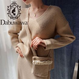 Dabuwawa Two-piece Casual Sweater + Skirts Suit Leisure Autumn Winter Pullovers Women Sets Knitted Warm Outfits DT1DSA009 210520