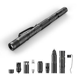 LED Flashlight Tactical Pen Military Inspired Multitool Self Defence for Women Men Glass Breaker Bottle Opener Ballpoint Pens Batterier do not including WJ112