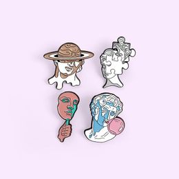 Pins, Brooches 4 Style Plaster Enamel Brooch David Face Portrait Puzzle Lapel Pin Planet Hat Backpack Jackets Custom Badge