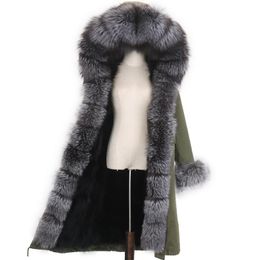 Women's Fur & Faux 2021 Fashion Womens Coats Winter Jacket Natural Raccoon Hood Real Coat X-Long Women Parka Streetwear Outerwear