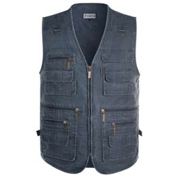 Plus Size 6XL 7XL Denim Vest Men's Jacket Sleeveless Cotton Casual Waistcoat Jean Coat Slim Fit Male Cowboy Pockets 210925