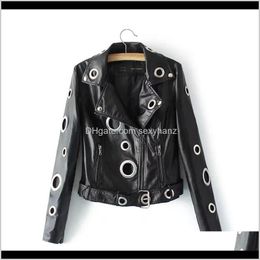 Jackets Outerwear Coats Womens Clothing Apparel Drop Delivery 2021 Fashion Pu Leather Women Jacket Punk Metal Hollow Out Autumn Motorcycle Bo