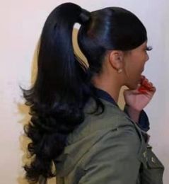 Real human Long high sleek layered swoop ponytail for black women feathered barbie hair flipped ponytails extension 140g