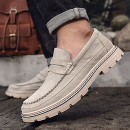 Suede Leather Mens Casual Shoes Fashion Sneakers Men Platform Loafers Moccasins Breathable Slip on Driving Shoes Mens Footwear