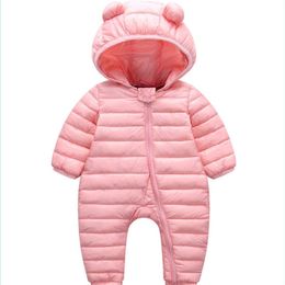 Baby Girls Boys Down Rompers Winter Kids Clothes born Jumpsuit Overalls Costume Autumn Clothing Infant Hooded 211101