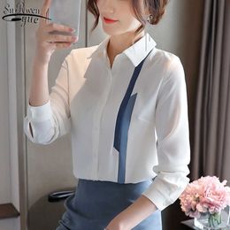 Autumn Fashion Woman Shirt Chiffon Blouse White Tops Stripe Full Shirts Women Blouses Elegant Office Lady Clothes 10613 210527