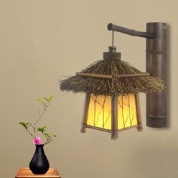 Vintage Bamboo Arts rustic wall lamp for Indoor/Outdoor Decoration - Antique Style for Hallway, Balcony, Cafe, Bar, and Loft Lighting