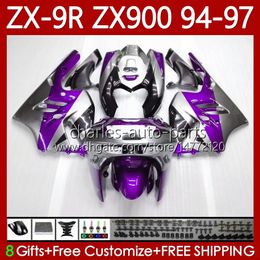 OEM Body Kit For KAWASAKI NINJA ZX-9R ZX900 ZX 9R 9 R 900 CC 1994 1995 1996 1997 Bodywork 100No.114 ZX9 R ZX900C 900CC ZX-900 94-97 ZX9R 94 95 96 97 MOTO Fairing New Purple