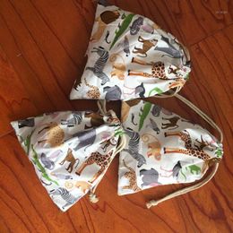 Storage Bags 1pc Eco Cotton Twill Drawstring Organized Bag Party Gift Forest Animals Giraffe YL0928a