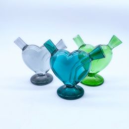 Mini Colourful Pyrex Thick Glass Pipes Heart Shape Dry Herb Tobacco Preroll Rolling Cigarette Smoking Holder Portable Bong Waterpipe Philtre Hookah DHL Free