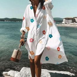 Women White Shirt Dresses Printed Loose Casual Fashion Ladies Long Sleeves Button Up Elegant Female Robes Vestidos Arrival 210416