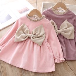 Children Clothes Autumn Girls Dress Baby Girl Princess Big Bow Long-sleeved ChildrenClothes 210515