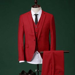 Slim fit Red Men Suits for Prom Stage 3 piece Wedding Tuxedo with Pants Custom Male Fashion Groomsmen Jacket Waistcoat 2020 X0909