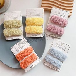 Autumn and Winter New Korean Sweet Girl Kids Hair Accessories Simple Cute Candy Colour Soft Plush Children's BB Clip