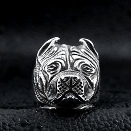 Men's Vintage Stainless Steel Ring Viking Pitbull Bulldog Gothic Pug Dog Head Totem Amulet Punk Animal Jewellery for Men Boys2855