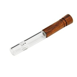 Natural Wood Pipes Portable Pyrex Thick Glass Dry Herb Tobacco Preroll Rolling Cigarette Smoking Holder Philtre Mouthpiece One Hitter Catcher Handpipe DHL