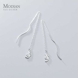 Long Chain Musical Notation Dangle Earring for Women 925 Sterling Silver Geometric Wave Line Drop Fine Jewelry 210707