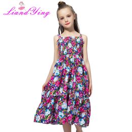 2021 Girls Dresses Summer Cute Baby Girls Floral Long Dress Children Clothes Casual Chiffon Beachwear Maxi Dress Fit 2-12Y Q0716