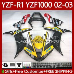 OEM Bodys For YAMAHA YZF R 1 Yellow black 1000 CC YZF-1000 YZF-R1 2002 2003 2000 2001 Bodywork 90No.100 YZF R1 1000CC 2000-2003 YZF1000 YZFR1 02 03 00 01 Motorcycle Fairing