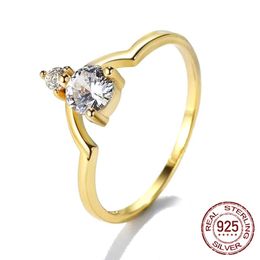 Fashion Original 925 Sterling Silver Ring Gold Color Cubic Zirconia Crown Wedding Rings For Women personality street style J-314