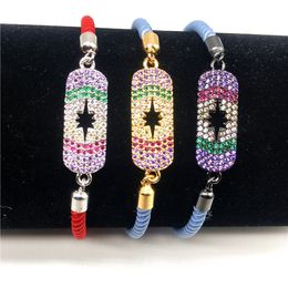 Micro Pave CZ Hamsa Hand Charm Macrame Braiding Rope Bracelets Adjustable Bracelet Fashion Jewelry