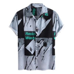 Hawaiian Shirt Men Summer Short Sleeve Streetwear Dot Splicing Printing Lapel Casual Brand Shirts Chic Button Camisa 210527