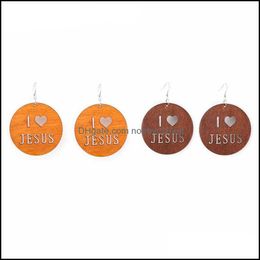 Dangle & Chandelier Earrings Jewelry Round Wooden Hollow Jesus Letters Charm Pendant Earring Ear Hook Wood Drop For Women Designer Gifts Del