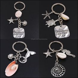 Keychains Fashion Accessories Dreaming Of The Sea Starfish Conch With Shell Keyring Fish Tail Charms Turtle Pendant Ocean Jewelry Drop Deliv